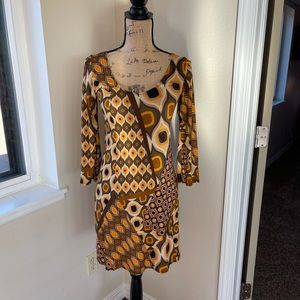 SALAAM dress. Gold and bronze geometric print. M